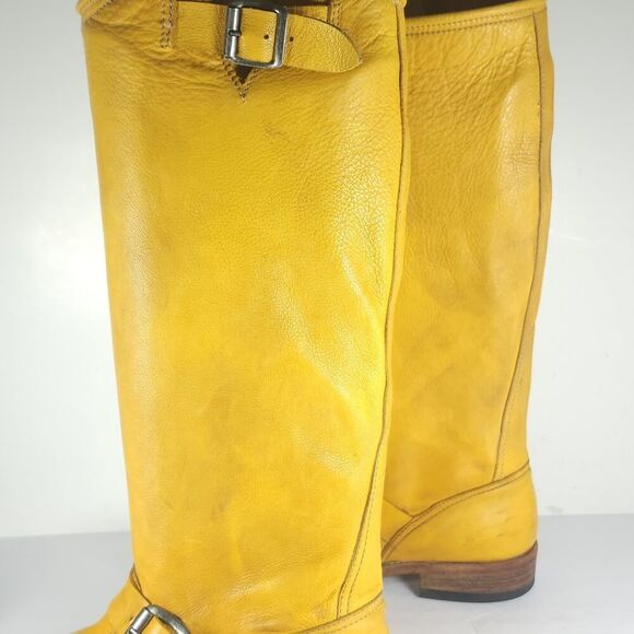 Frye Women's VTG Veronica Slouch US 8M Banana Yellow Leather Riding Boot Spain - Picture 12 of 16